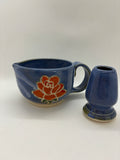 Blue rose etched matcha bowl + whisk set