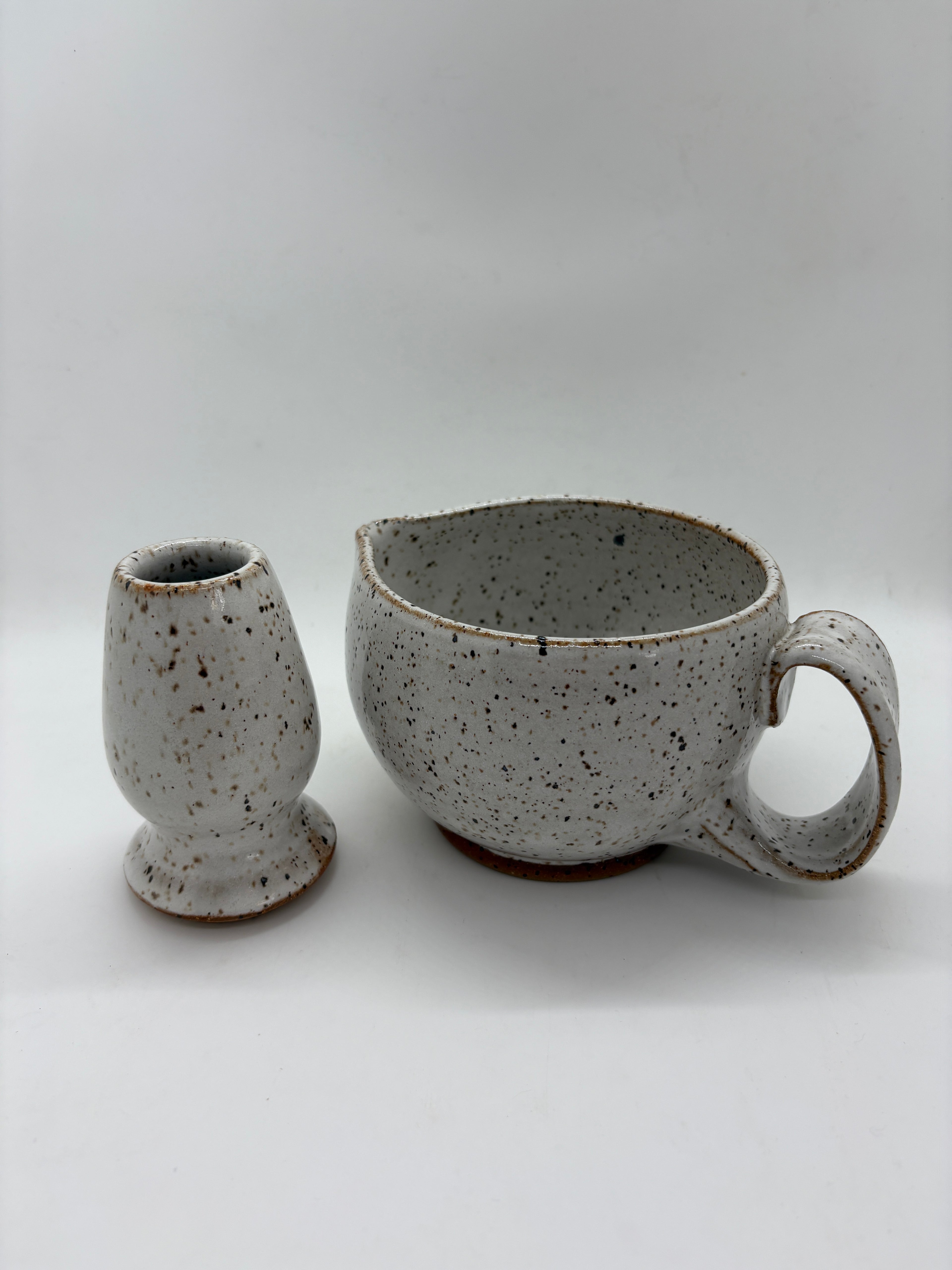 White Speckled Matcha Bowl + Whisk Set