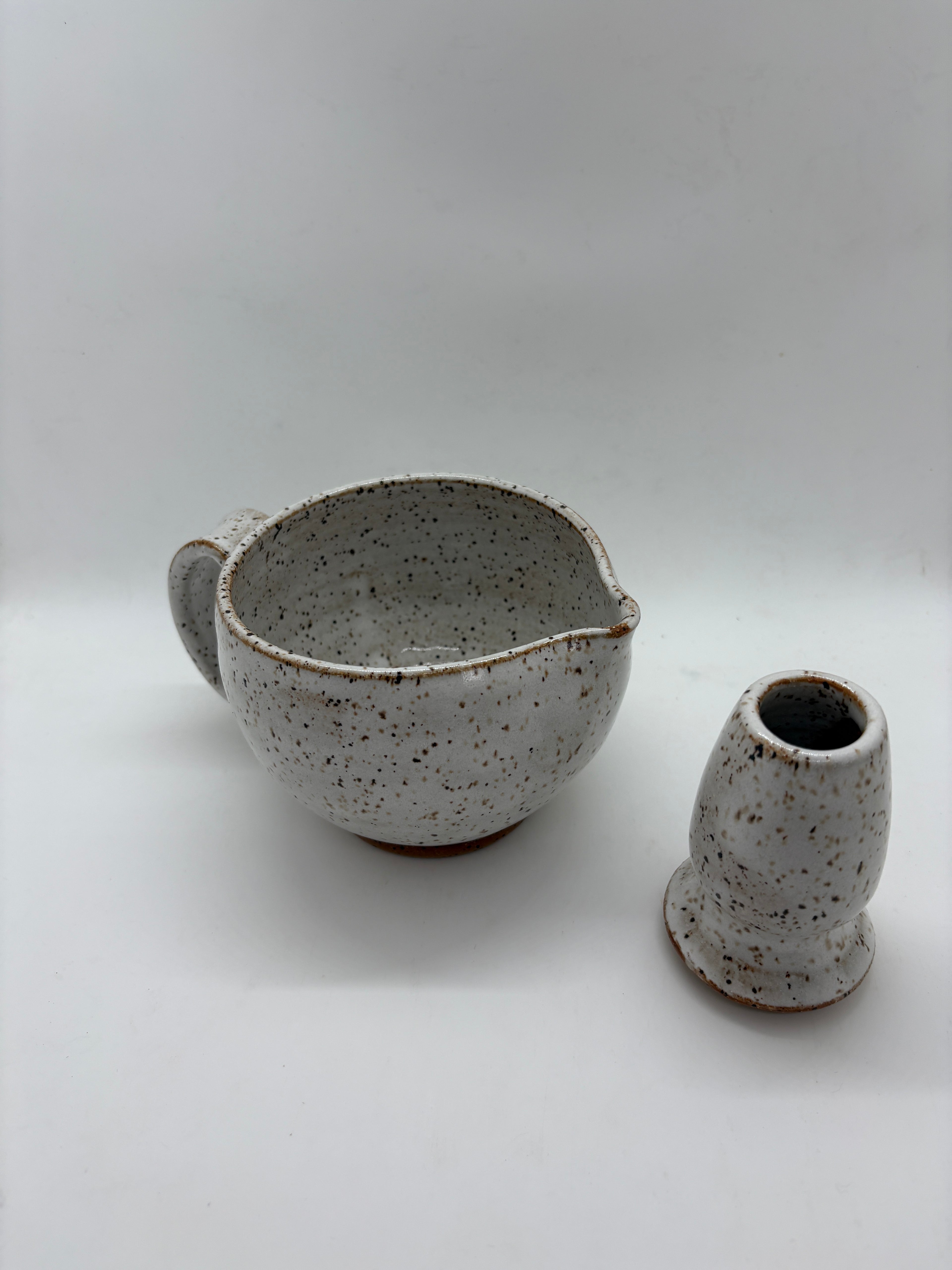 White Speckled Matcha Bowl + Whisk Set