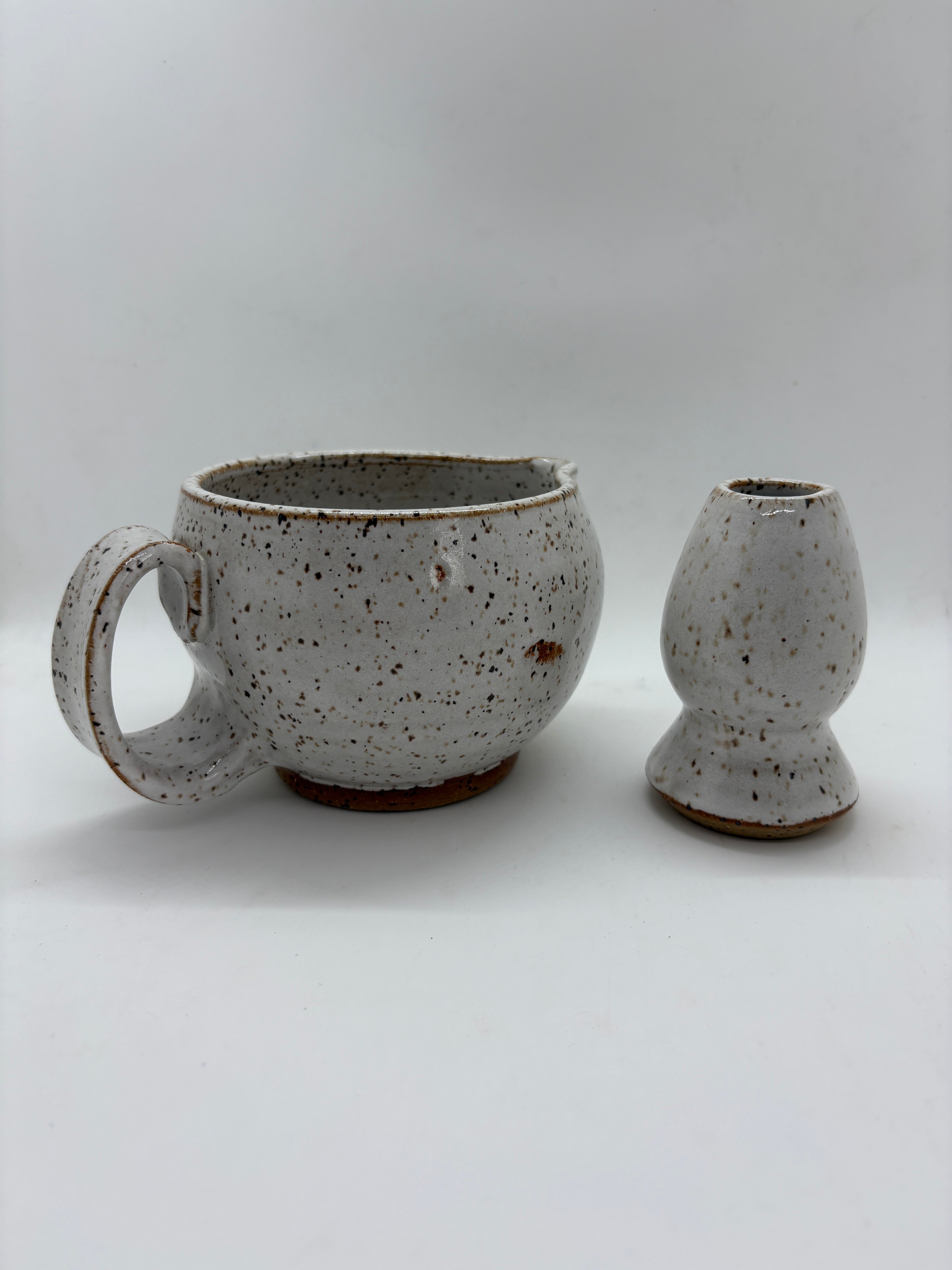 White Speckled Matcha Bowl + Whisk Set