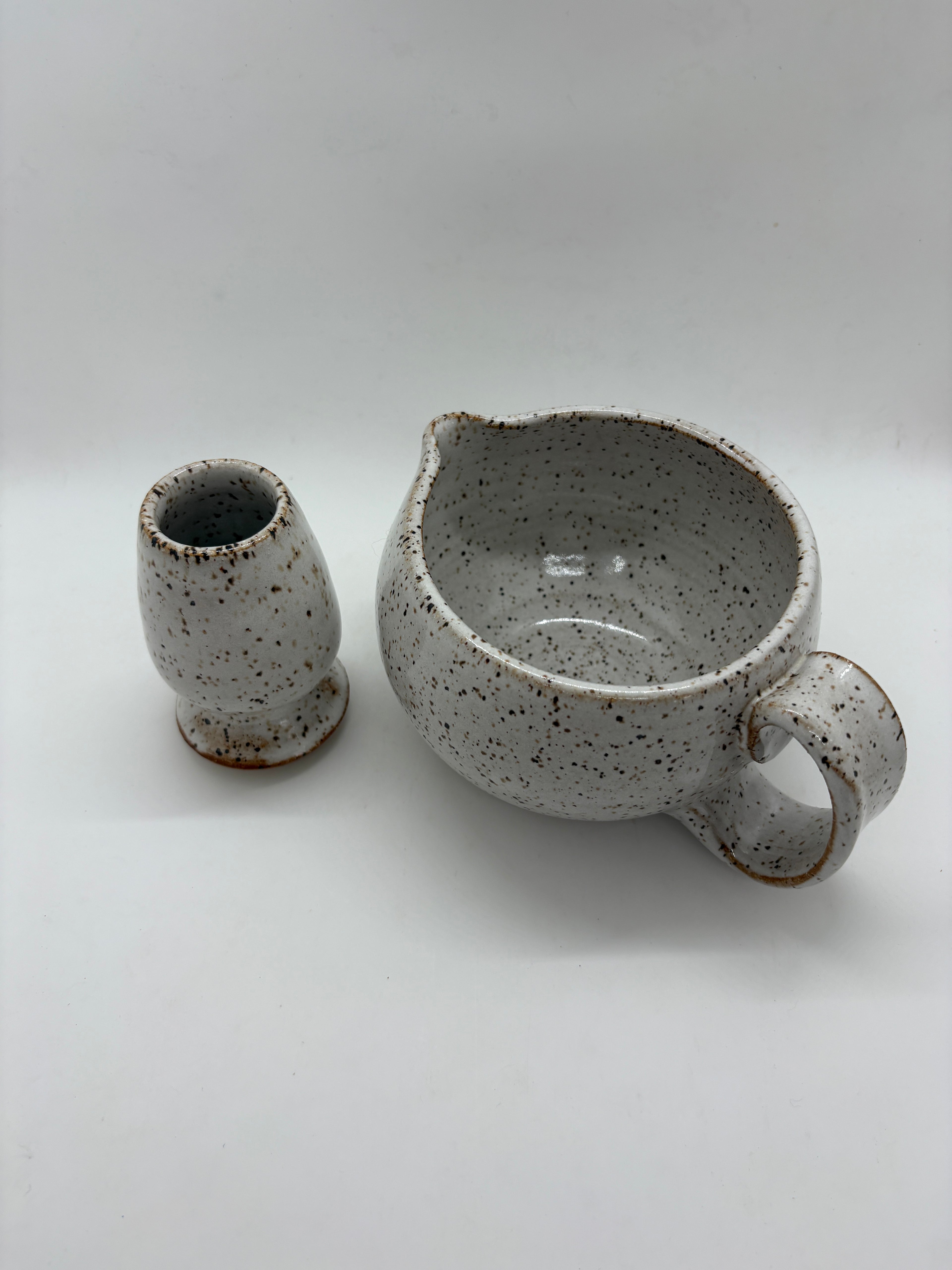White Speckled Matcha Bowl + Whisk Set