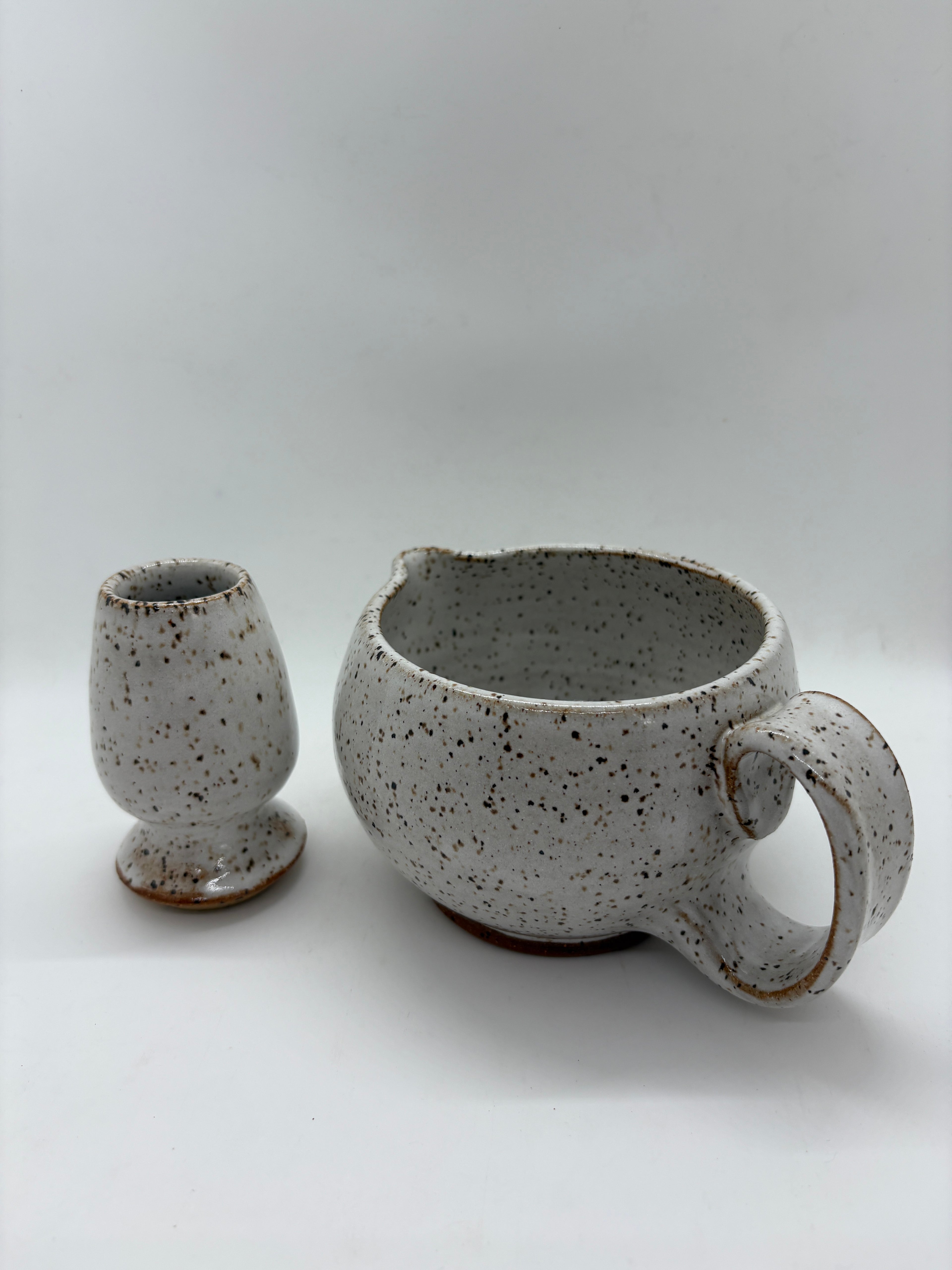 White Speckled Matcha Bowl + Whisk Set