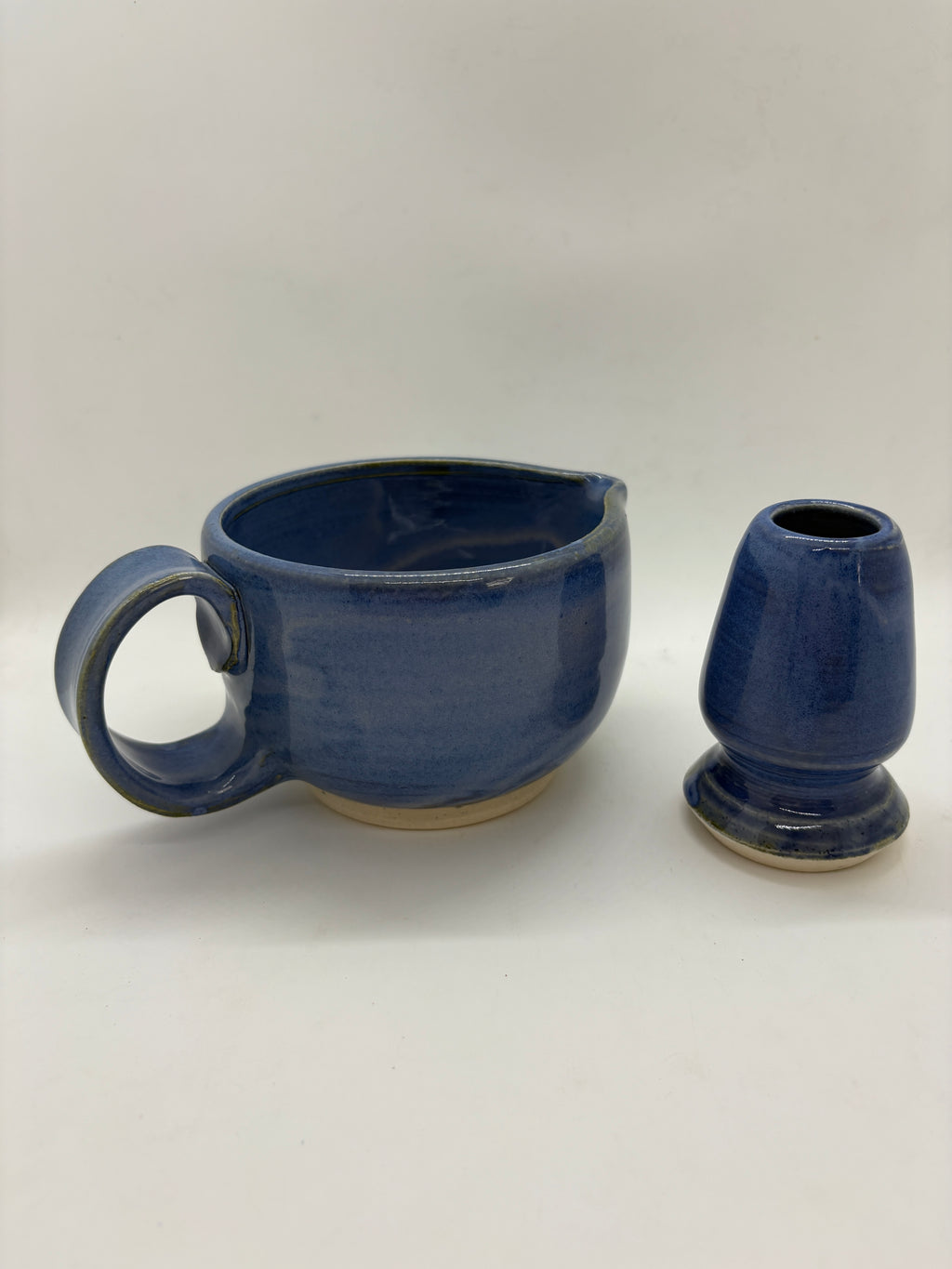 Blue rose etched matcha bowl + whisk set