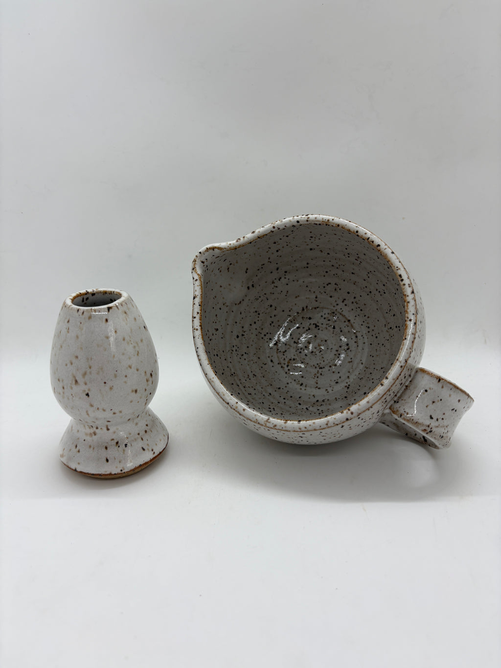 White Speckled Matcha Bowl + Whisk Set
